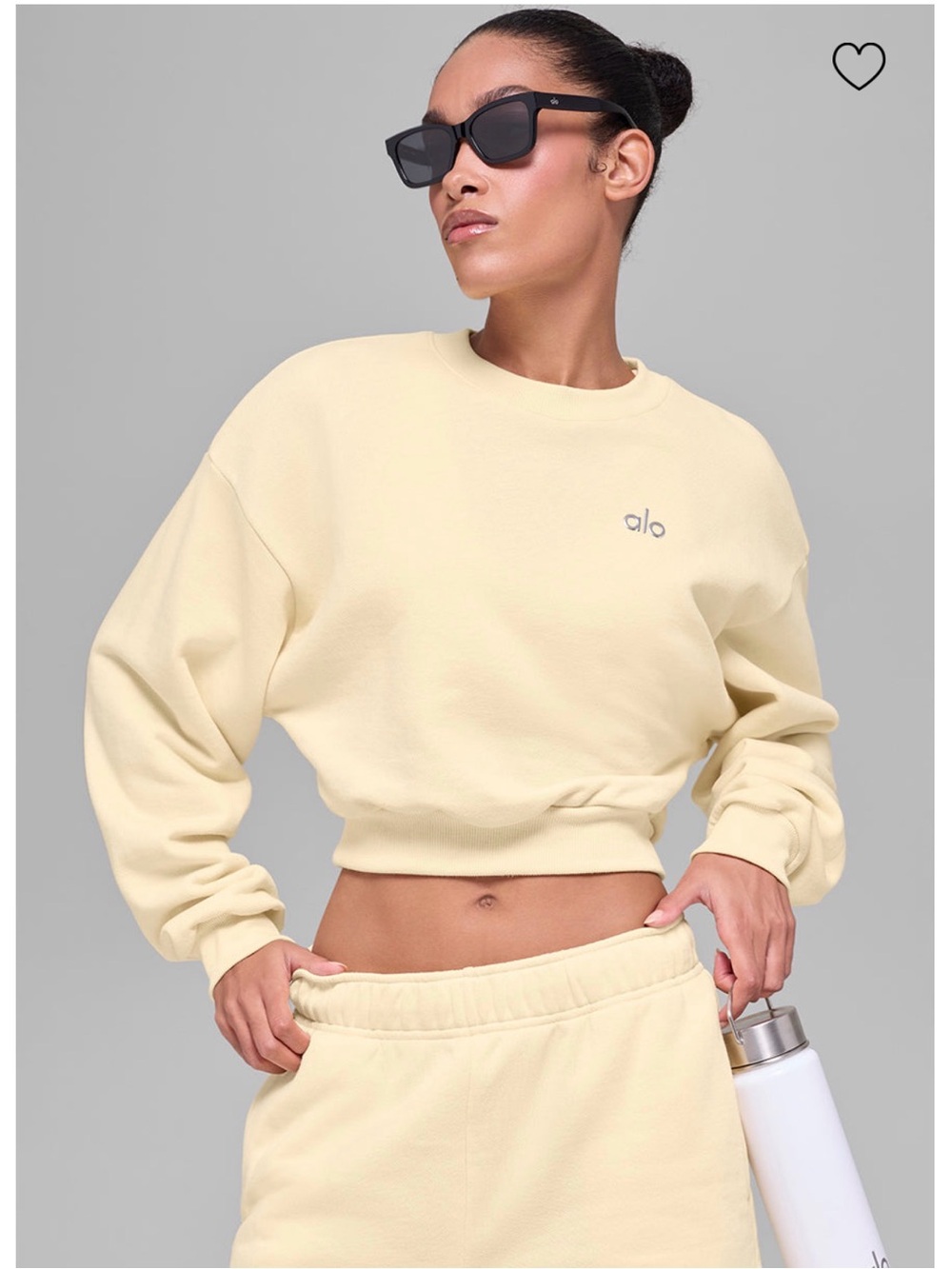 ALO Yoga Cropped Accolade Crewneck Sweatshirt in Candlelight XS New